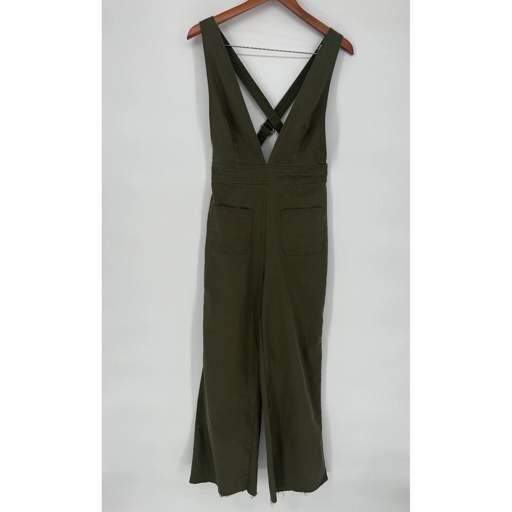 Sincerely Jules Womens Wide Leg Overall Jumpsuit Size Small Army Green